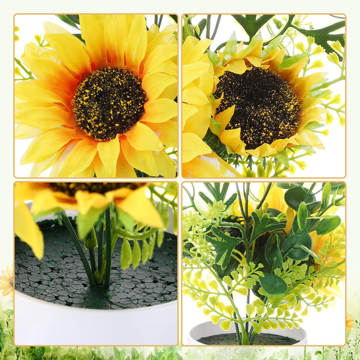 Zeyune 4 Pcs Sunflower Potted Plants Rustic Summer Spring Kitchen Wedding Table Centerpieces Silk Yellow Fake Flower with Plastic Pot for Home Bathroom Office (Classic,Sunflower)