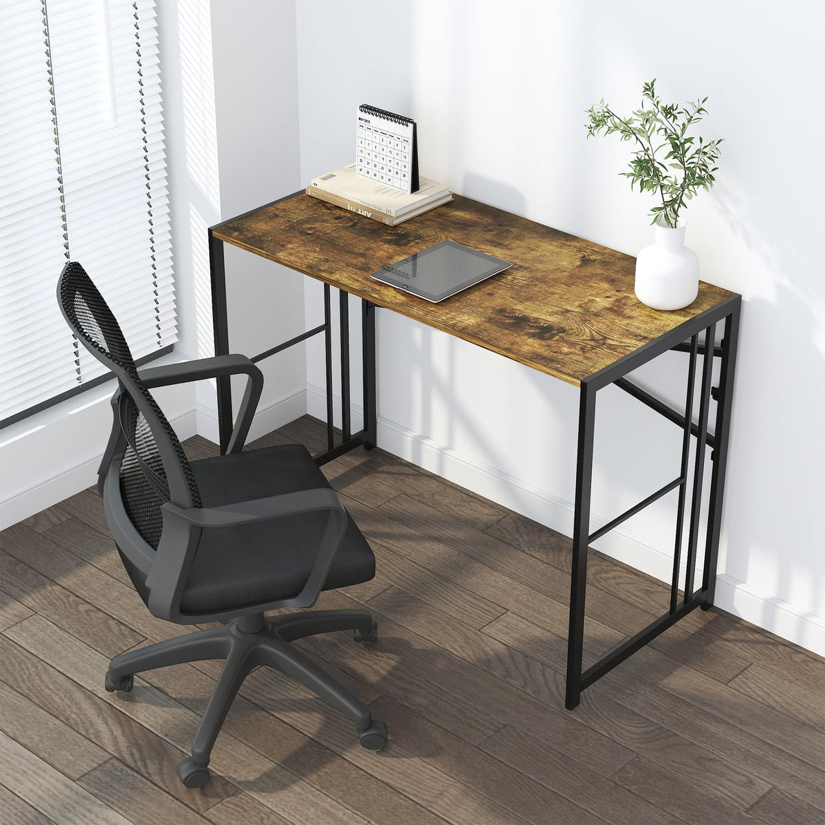 Lutown-Teen 40 inch Folding Computer Desk, Writing Gaming Computer Camping Desk, No Assembly Required Home Office Table, Rustic Brown