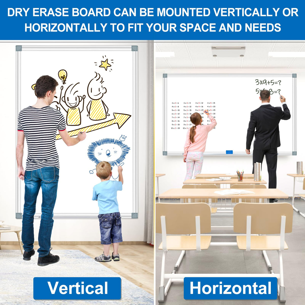 H-Qprobd 6'x4' Large Magnetic White Board Dry Erase Whiteboard with Aluminum Frame, 72"X48" Hanging White Boards for Wall with Long Pen Tray, Presentation Board for Office Classroom Home