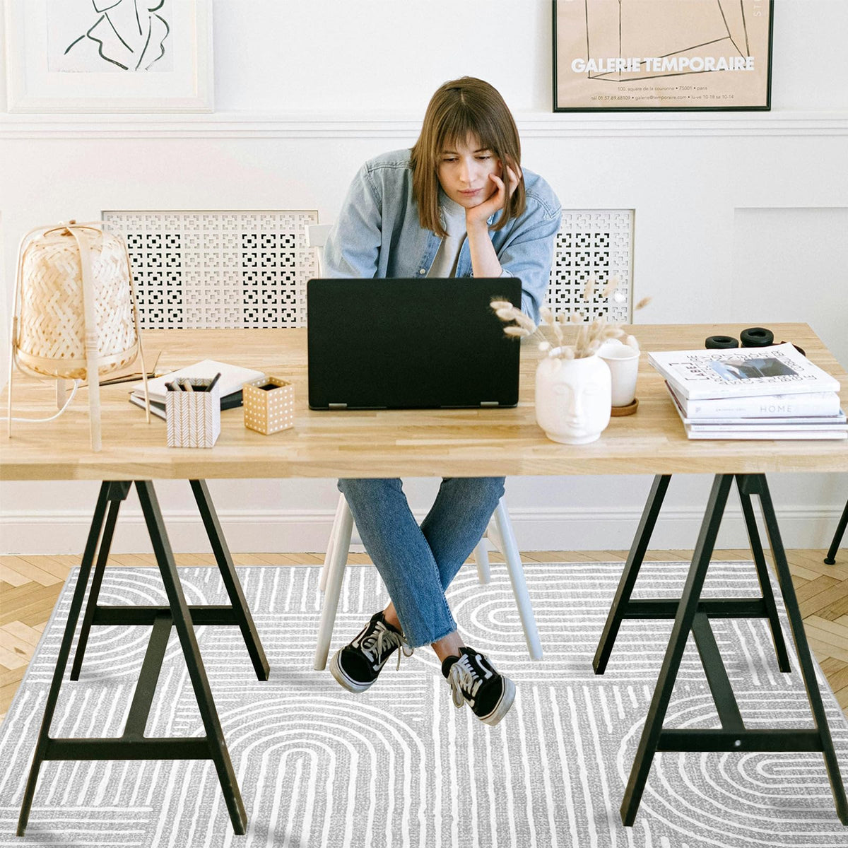 Office Chair Mat for Hardwood Floor, 60"x45" Easy Glide Computer Desk Mat Protector for Rolling Chair Under Desk Rug Nonslip Backing, Machine Wash, (Modern)
