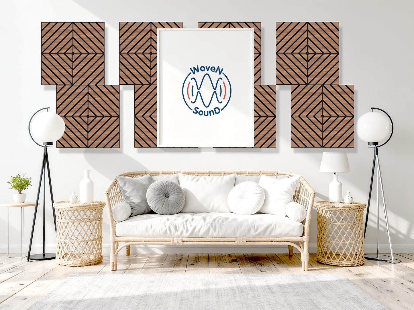 WoveN SounD Artisan Acoustic Wall Panels, 16 Pack 12x12 Inch, PVC Wood Grain Carved Sound Proof Wall Decor, Self-Adhesive for Home, Studio, Office & Focus Zones, Twill Pattern, Teak