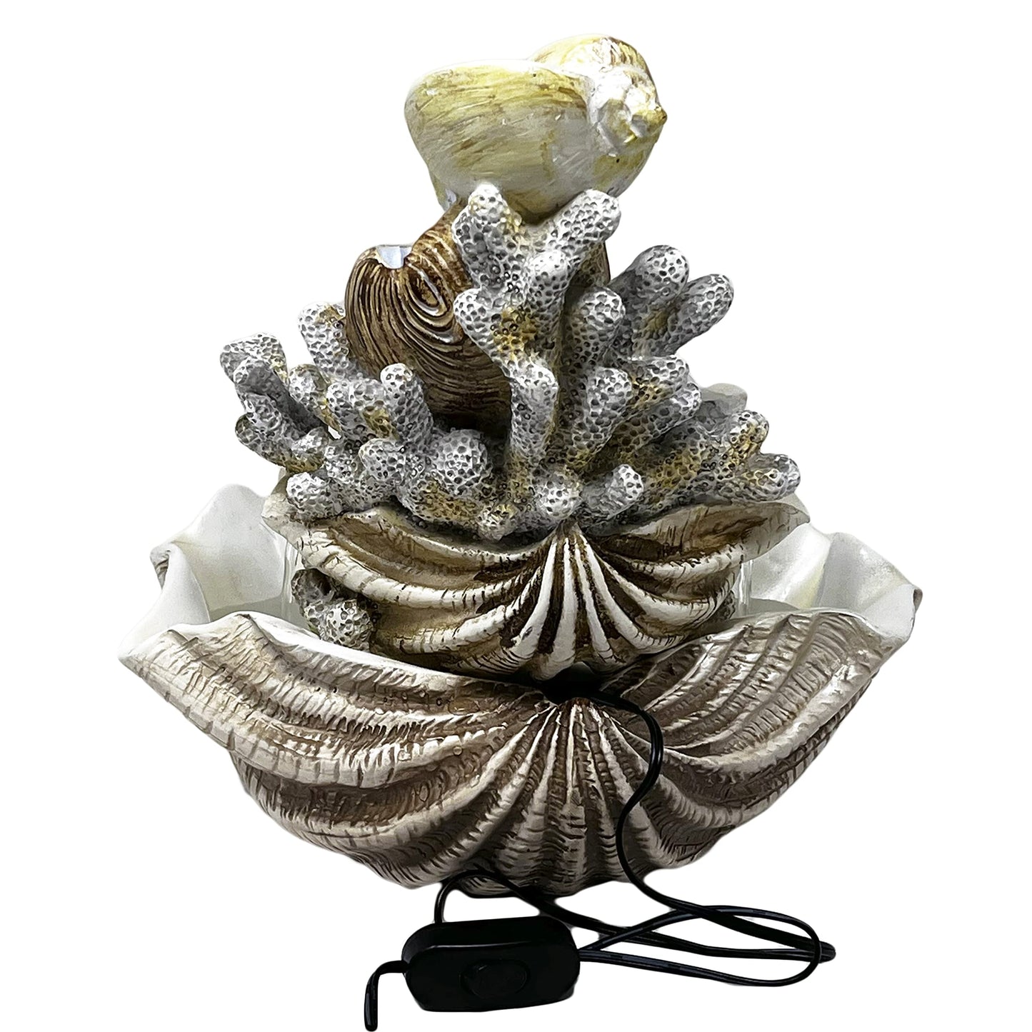 10.5" H Coral Reef Shell Fountain Indoor Fountain with LED Lights and Adjustable Motor Pump (Power Cord Attached) (Resin)