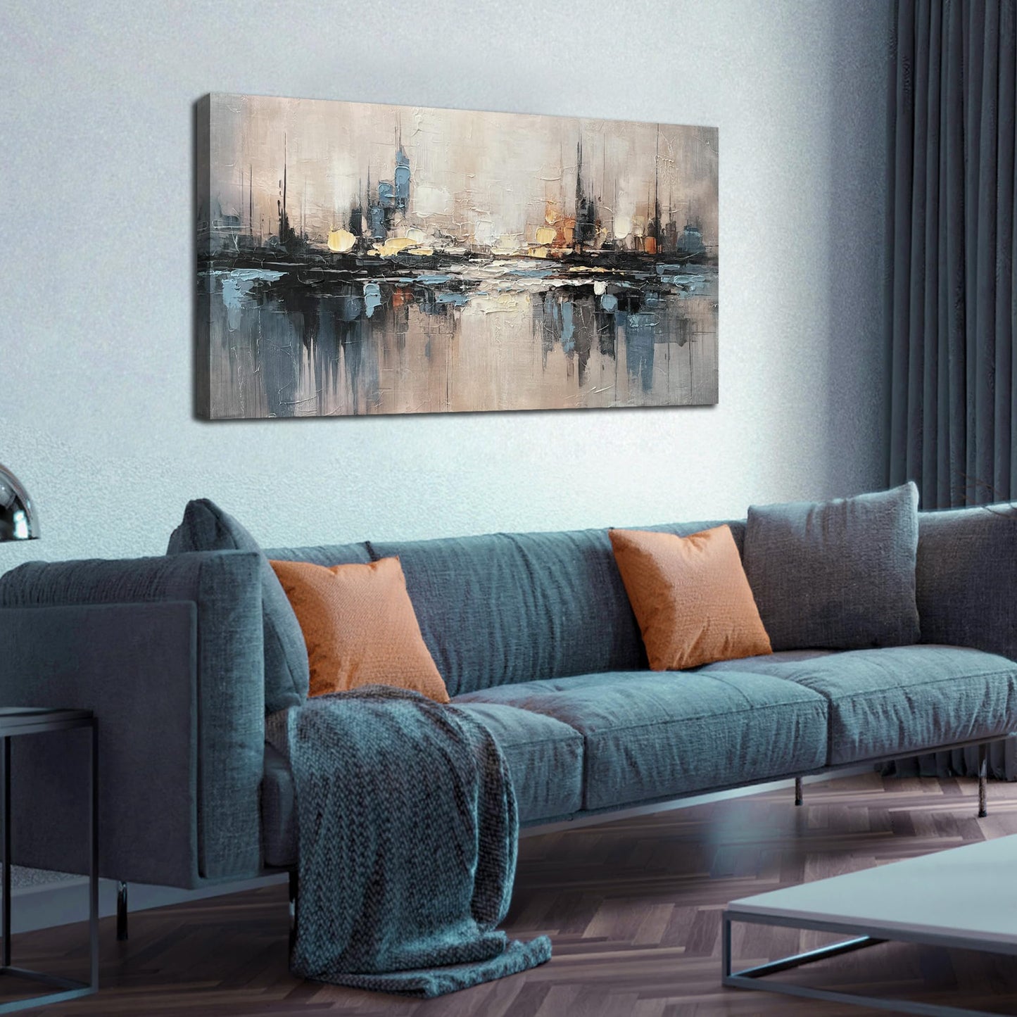 TYTAUPT Abstract Canvas Wall Art for Bedrooom Blue and Gray Wall Decor for Living Room City Wall Art for Office 20 x 40 Inches