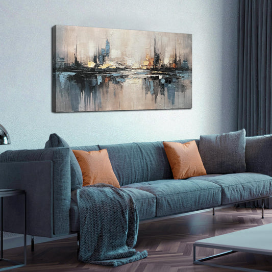 TYTAUPT Abstract Canvas Wall Art for Bedrooom Blue and Gray Wall Decor for Living Room City Wall Art for Office 20 x 40 Inches
