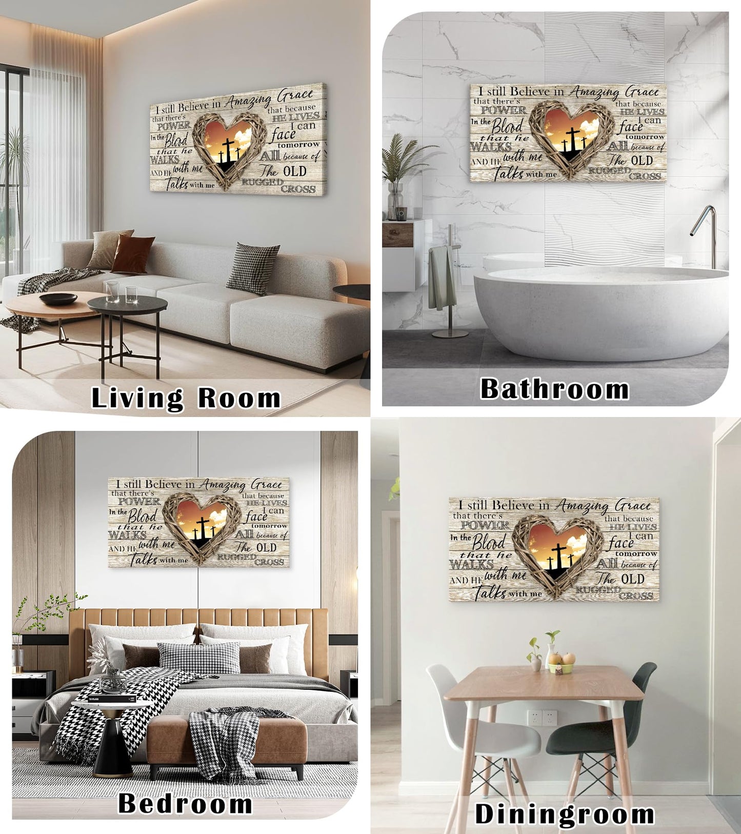 Cao Gen Decor Art A63550 Amazing Grace Wall Art Decor Canvas Print Picture Christian 1 Panel Religious Cross Painting Artwork for Living Room Bedroom Office Home Wall Decor Framed Ready to Hang