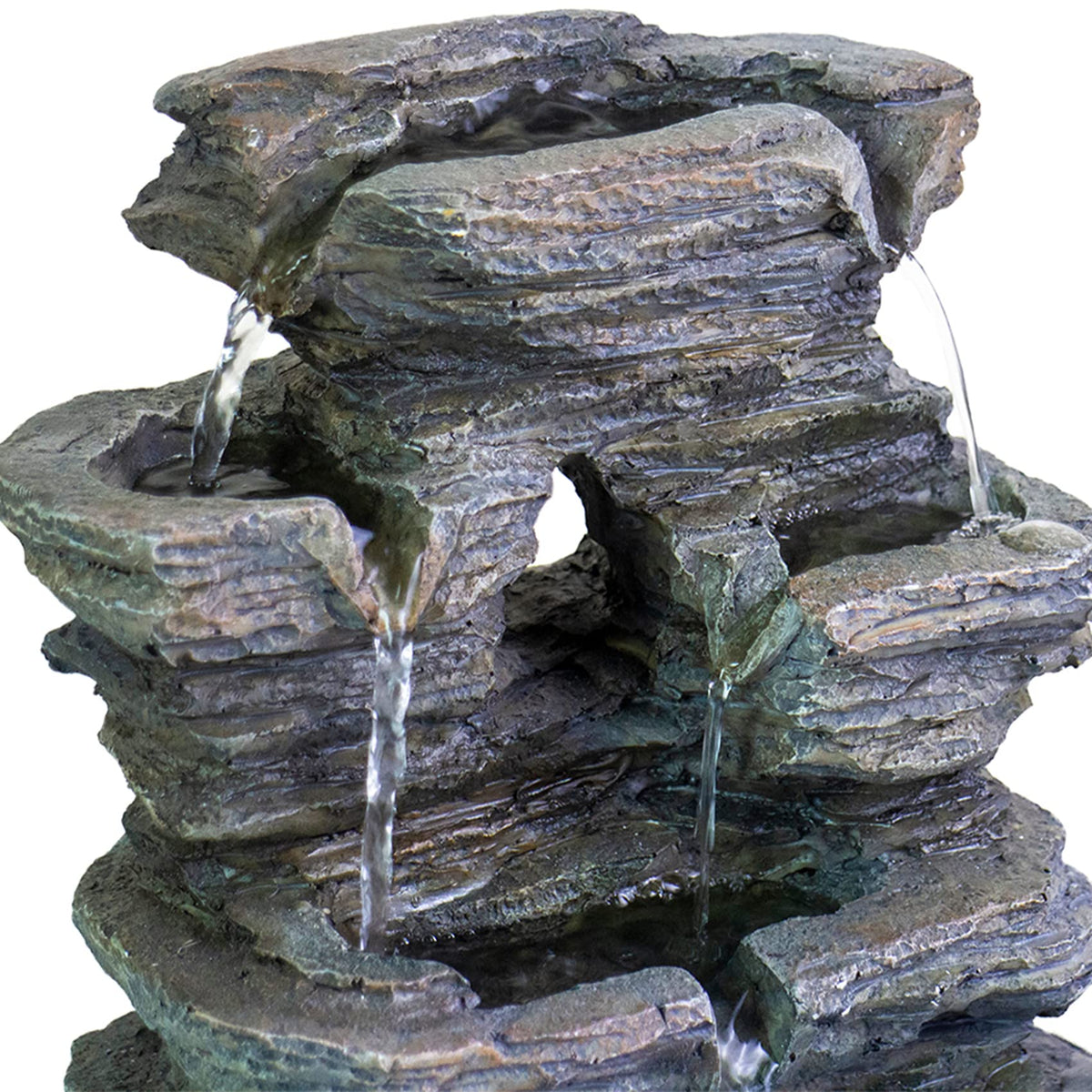 Ferrisland 5-Tier Cascading Tabletop Fountain with LED Lights - Indoor Water Fountain Decor Tabletop Small Relaxation Waterfall Feature Dark Gray