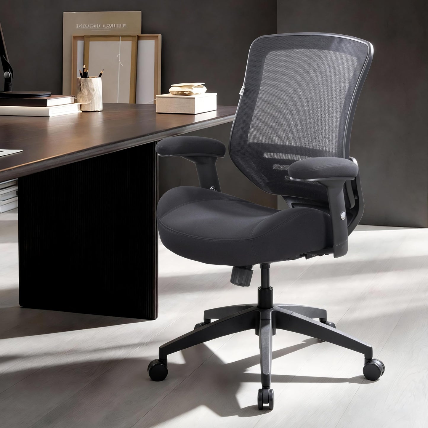 BOLISS Office Chair Mesh Ergonomic Super Soft Thick and Wide Cushion Computer Desk Chair Height Adjustable Arms and Lumbar Support Reduce Back Pain (Black)