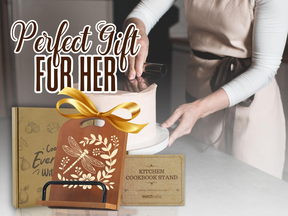 INNObeta Cookbook Stand for Kitchen Counter, Adjustable Tablet Recipe Book Holder, Perfect Gifts for Women, Mom, Grandma on Birthday, Unique Kitchen Decor, Dragonfly