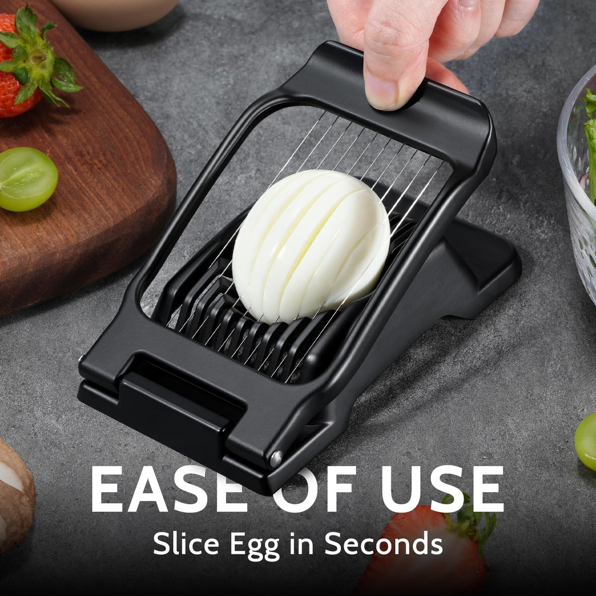 Sopito Heavy Duty Stainless Steel Wire Egg Slicer for Hard Boiled Eggs & Strawberry Other Soft Food, Black