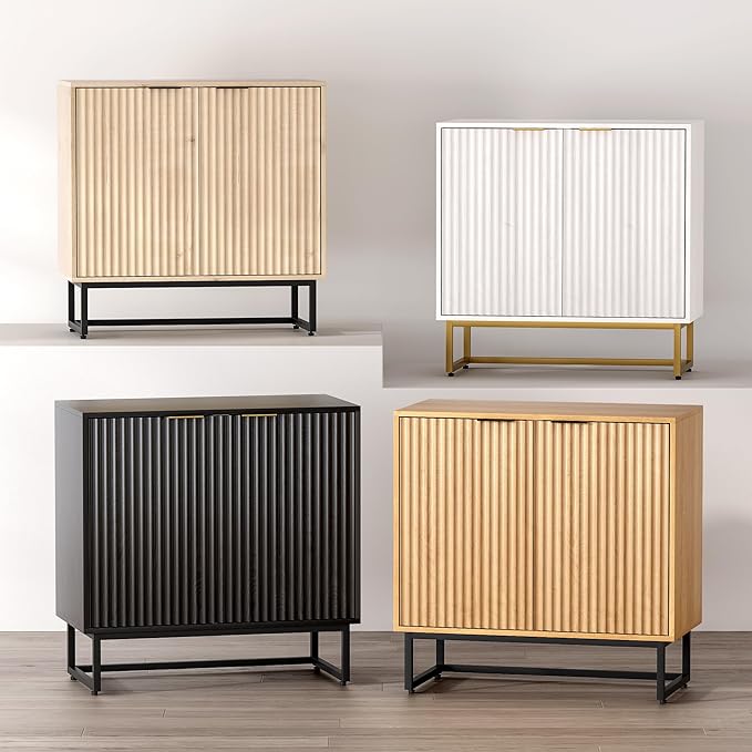 EYYTHUNG Fluted Storage Cabinets Set of 3, Sideboard Buffet Cabinet Modern