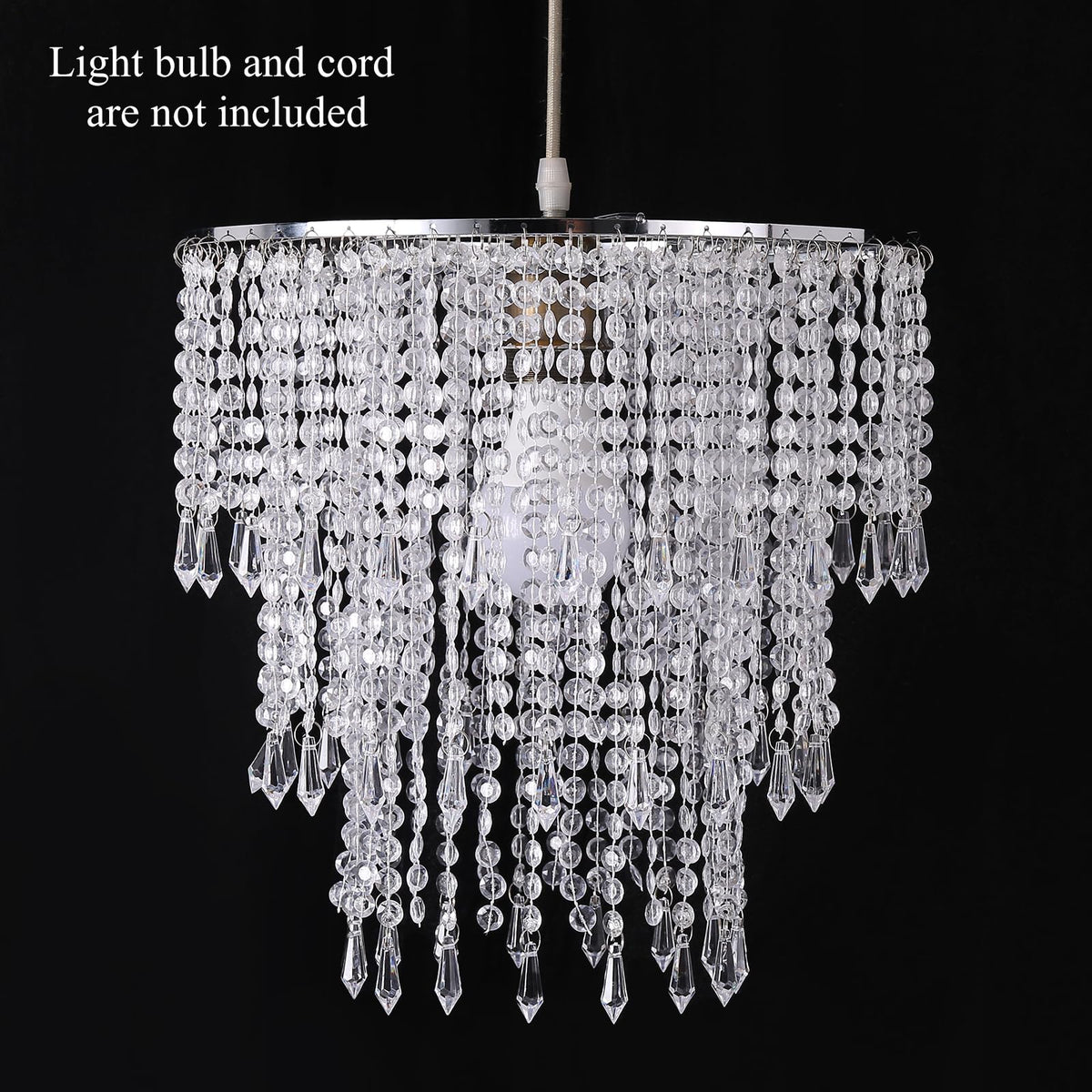 SEEYUAN Acrylic Chandelier Shade Modern Ceiling Light Shade Beaded Pendant Lampshade with Acrylic Beads and Chrome Frame Diameter 11.81 inches
