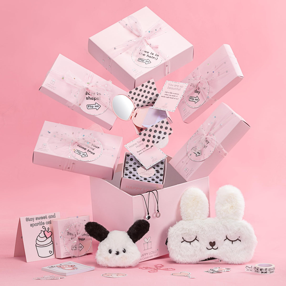 HAPPY LOLLI Pink LolliBox Gift Set for Tween & Teen Girls Ages 8–15, Birthday Gift Box, Ready-to-Gift Surprise Box with 8 Individually Wrapped Gifts & Empowering Challenges