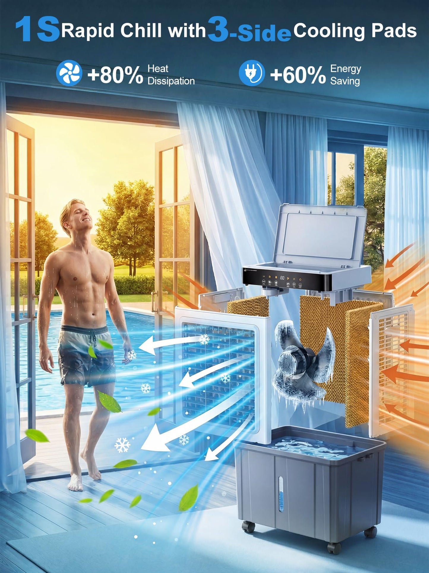 Uthfy 2026 Upgraded 2000CFM Swamp Cooler, Evaporative Air Cooler with 3-Sided Cooling Pad, 6 Gal Detachable Water Tank, 4 Mode, 120° Oscillation,12H Timer, Cooling Fans for Bedroom, Garage