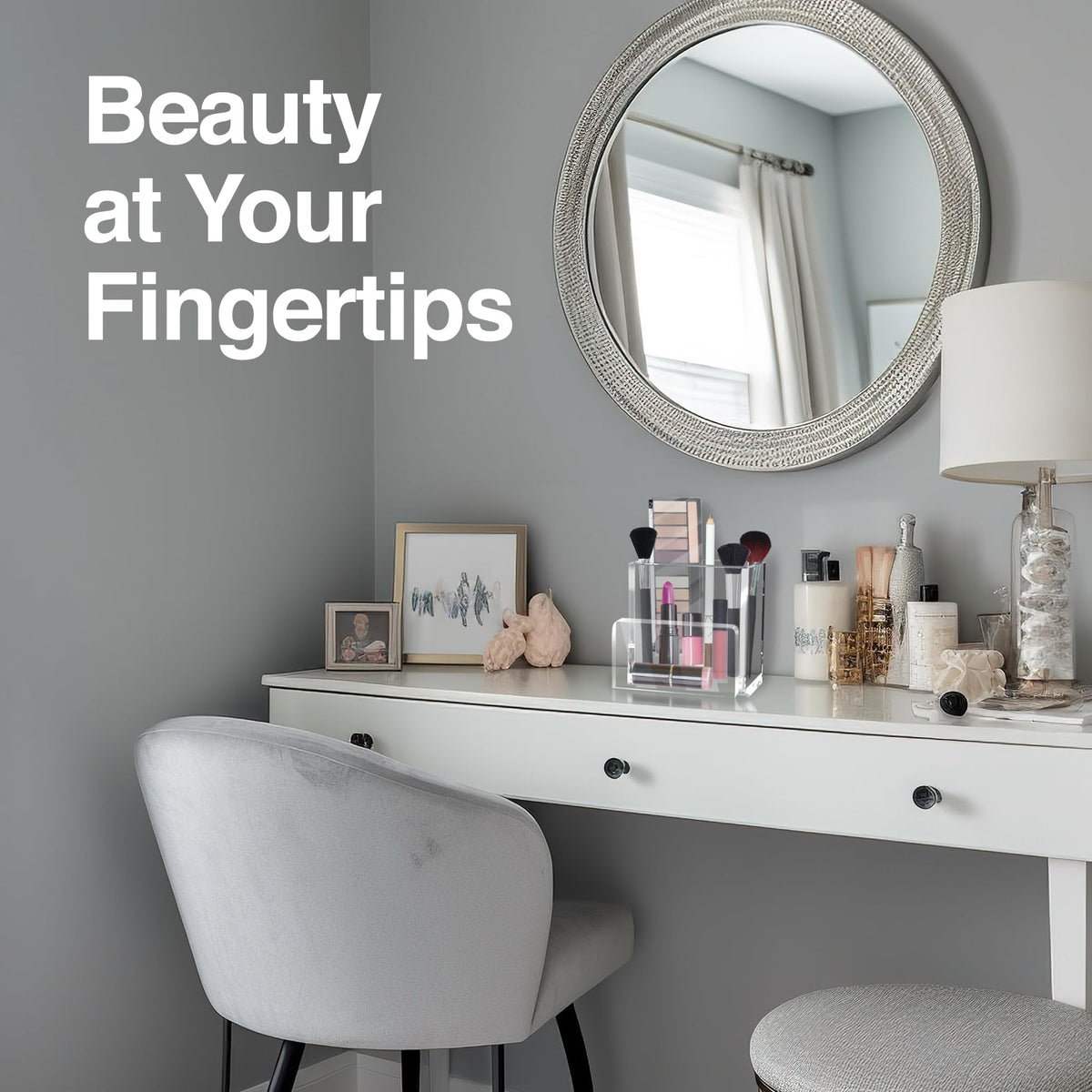 CLASSIC ACRYLIC Pen Organizer for Desk-A Modern Desk Accessory w/a Removable Divider is Great as a Pen & Makeup Brush Holder-This Chic Acrylic Storage Stand Makes a Great Gift for Home/Work Space