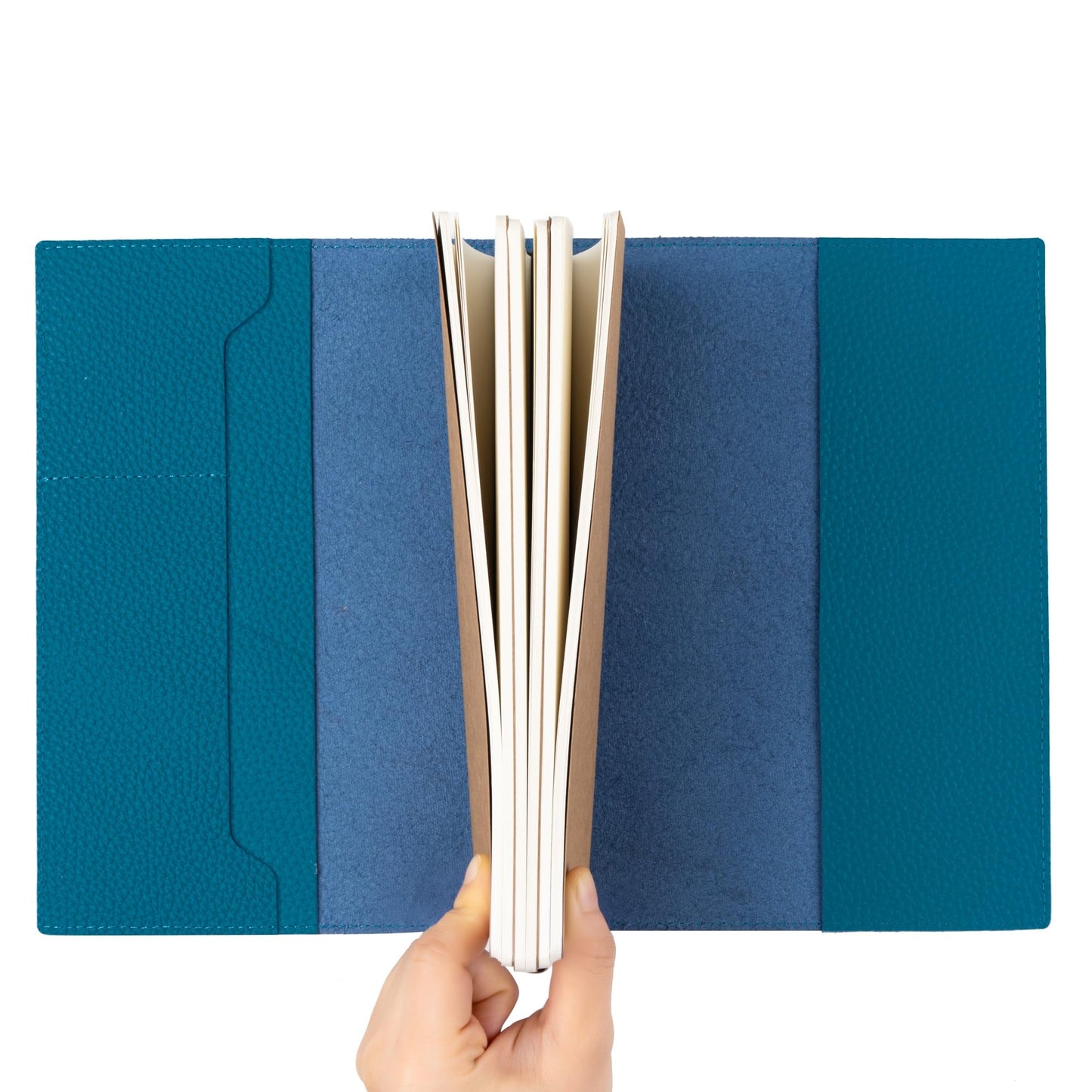 WANDERINGS A5 Travelers Notebook with Pockets, Blue Colour - Genuine Leather Journal, 6 x 8.5/15 x 22cm, Refillable Travel Journal to Capture All Life's Adventures, 120 GSM Blank Inserts