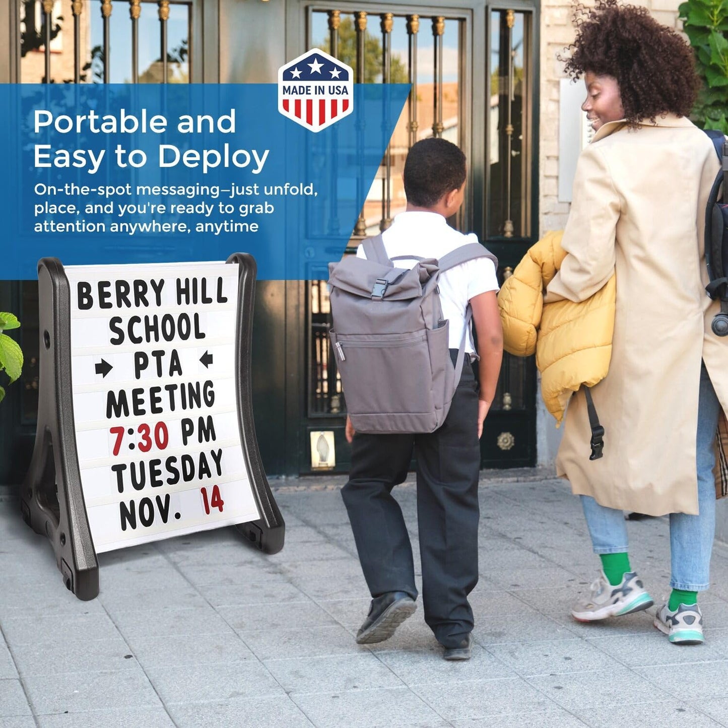 SmartSign 24"x36" Changeable Message Board Sidewalk Sign, Standard Portable A-Frame Sign & Letter Kit for Outdoor, Business, Large Black Standing Frame with Wheels, USA-Made