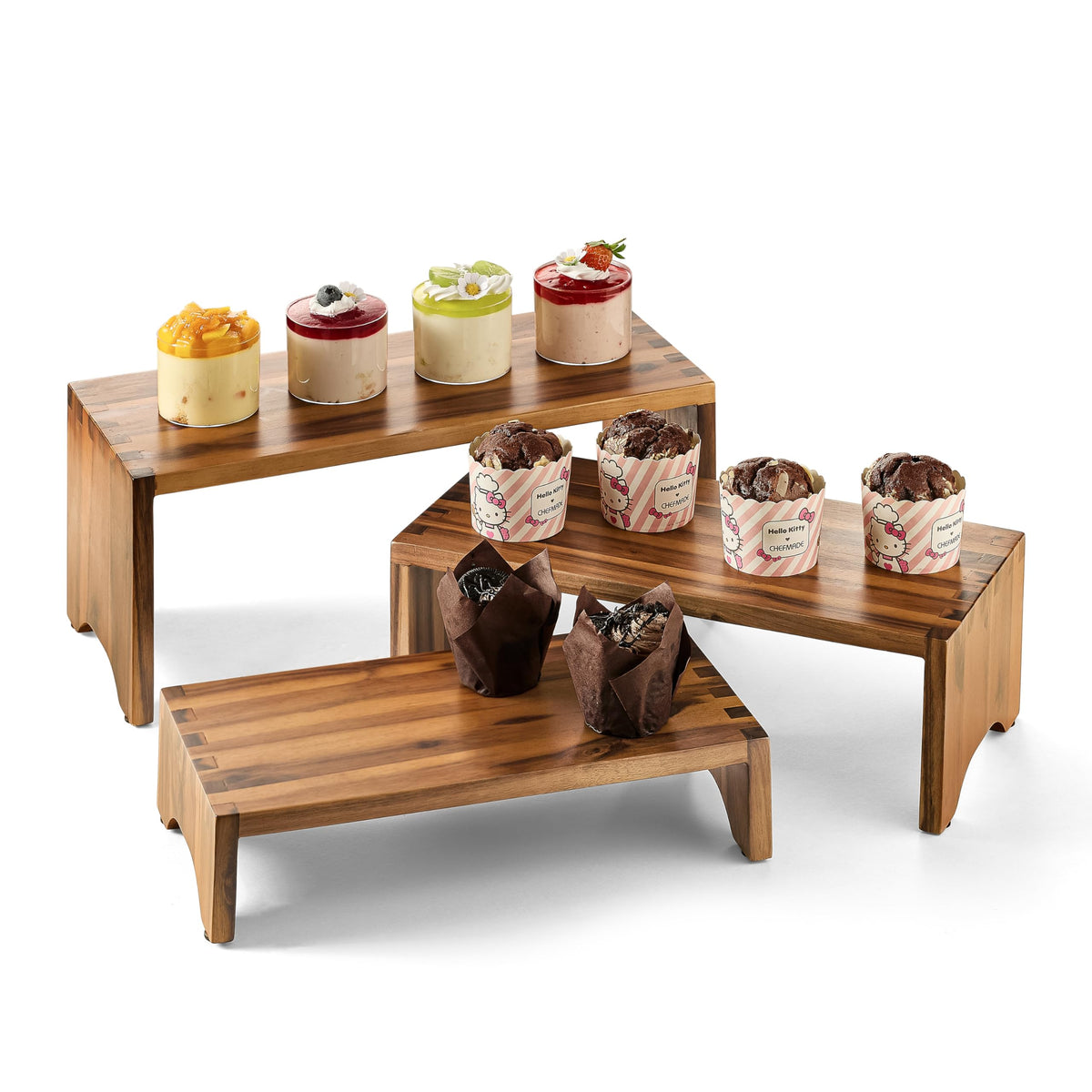 Tidita Acacia Wood Risers Display Stands Set of 3 - Wooden 3 Tier Cupcake Stand - 3 Tiered Riser for Vendors - Decorative Display Risers for Food Desserts Stand, Perfume, Funko POP at Party Wedding
