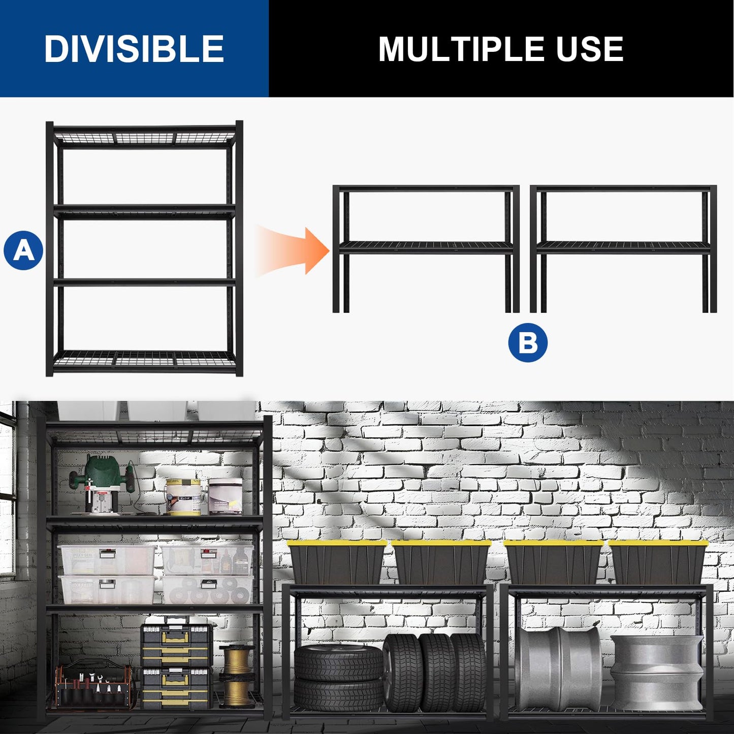 BILT HARD 4-Tier Metal Garage Storage Shelves, 46" W x 24" D x 72" H Industrial Heavy Duty Garage Shelving with Adjustable Shelf, Steel Utility Shelves for Warehouse, Workshop, Basement
