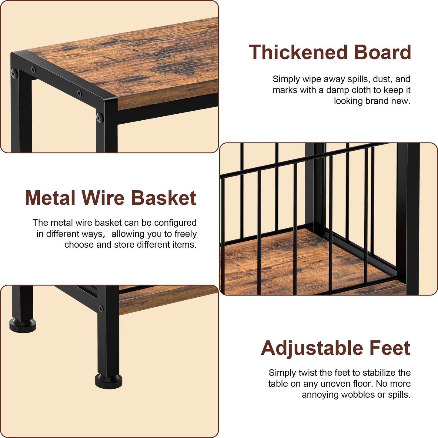 Lifenite Narrow Side Table, Skinny End Tables with Magazine Holder, Small Sofa Table for Small Spaces, Space-Saving Design, Slim Nightstand Bedside Table for Living Room, Bedroom, Office, Rustic Brown