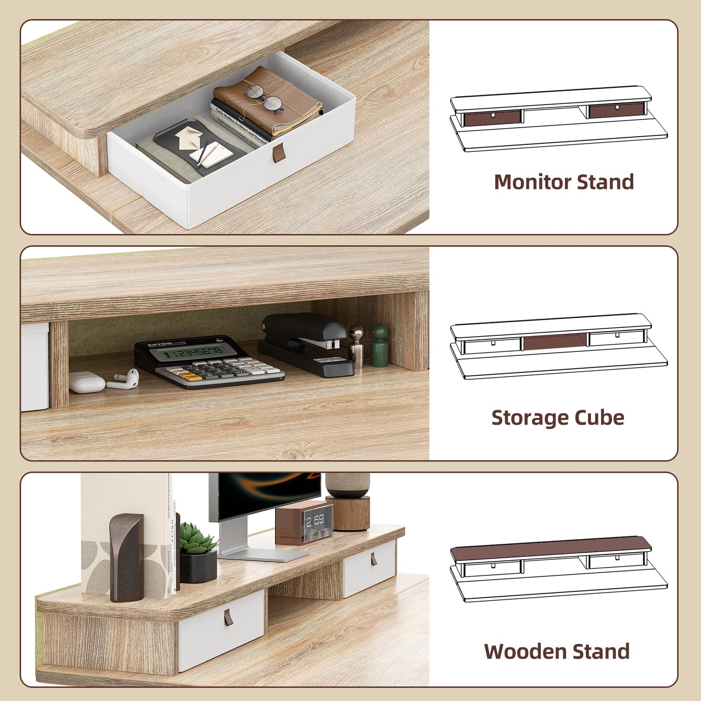 TIQLAB Standing Desk with Two Drawers, Stand Up Standing Desk Adjustable Height, Electric Sit Stand Table with Storage Shelf and Splice Board, 55 * 28 inch, Maple