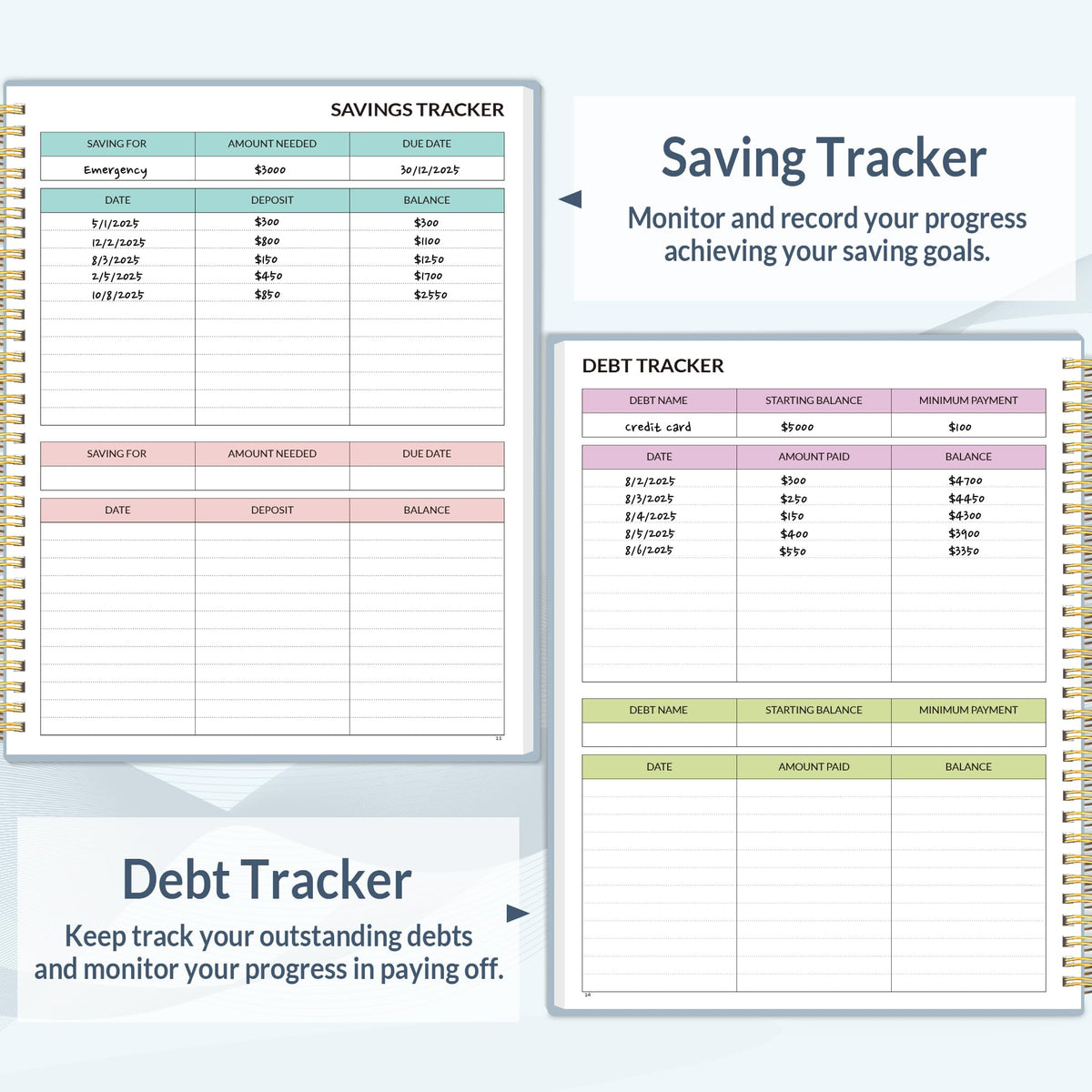 SUNEE Budget Planner - Monthly Budget Book with Expense Tracker Notebook, A4(8.5" x 11") Undated 12 Month Bill Organizer & Finance Planner to Manage Your Money, Account Book with Colorful Tab, Blue
