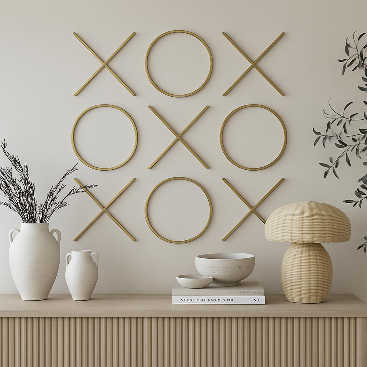 Meridian Furniture 432 XOXO Collection Modern | Contemporary Stainless Steel Wall Decor, Gold, 66.75" W x .75" D x 66.75" H