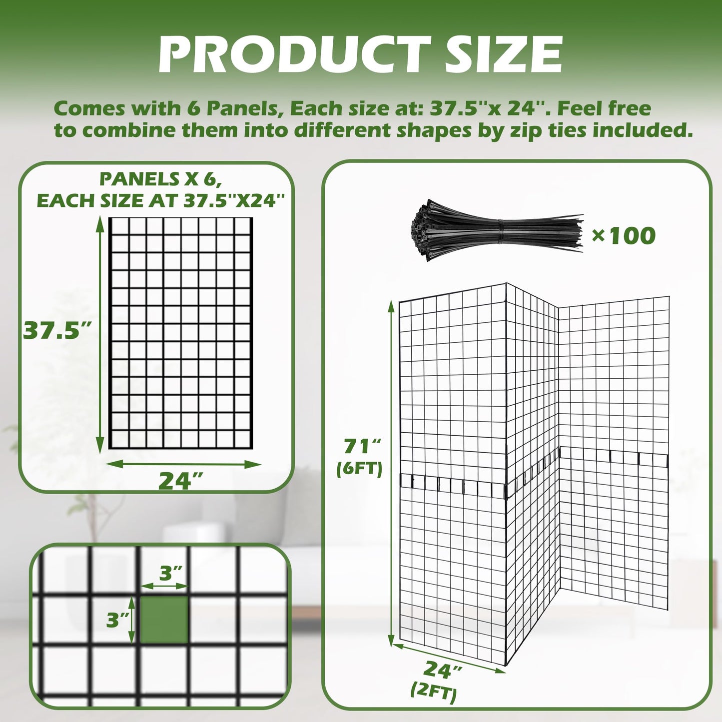 Koretech Grid Wall Panels 3 Pcs, Commercial Grade Gridwall Panels, Metal Grid Wall Panel Display Stand, You Can DIY 6 Pack 2'x3' or 3 Pack 2'x6' (Black)