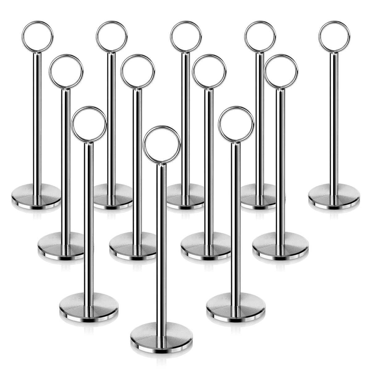 New Star Foodservice Ring-Clip Table Number Holder / Place Card Stand, 8 Inch, Silver, Set of 12