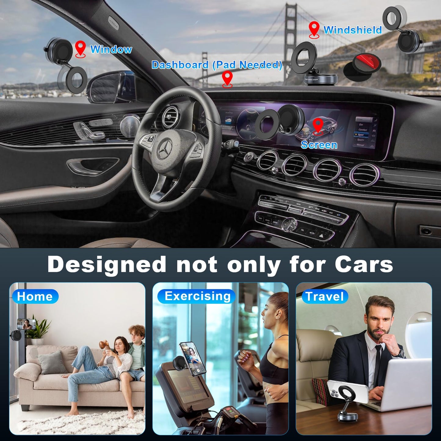 KALVATAY Vacuum Magnetic Phone Holders for Your Car, 360° Adjustable Car Phone Holder for Magsafe with Powerful Magnet, Folding Car Mount for iPhone 17 Pro Max 16 15 14 13 12 Air Plus & Android