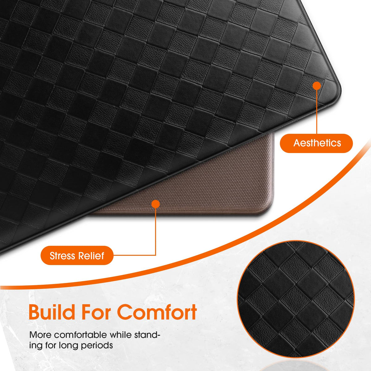 TranquilRelax Kitchen Mats, 2PCS Kitchen Rugs, Cushioned Anti Fatigue Kitchen Mats for Floor, Non-Slip Standing Sink Mat, Waterproof Kitchen Rug Set for Kitchen Floor Office,17.3"×30"+17.3"×47" Black