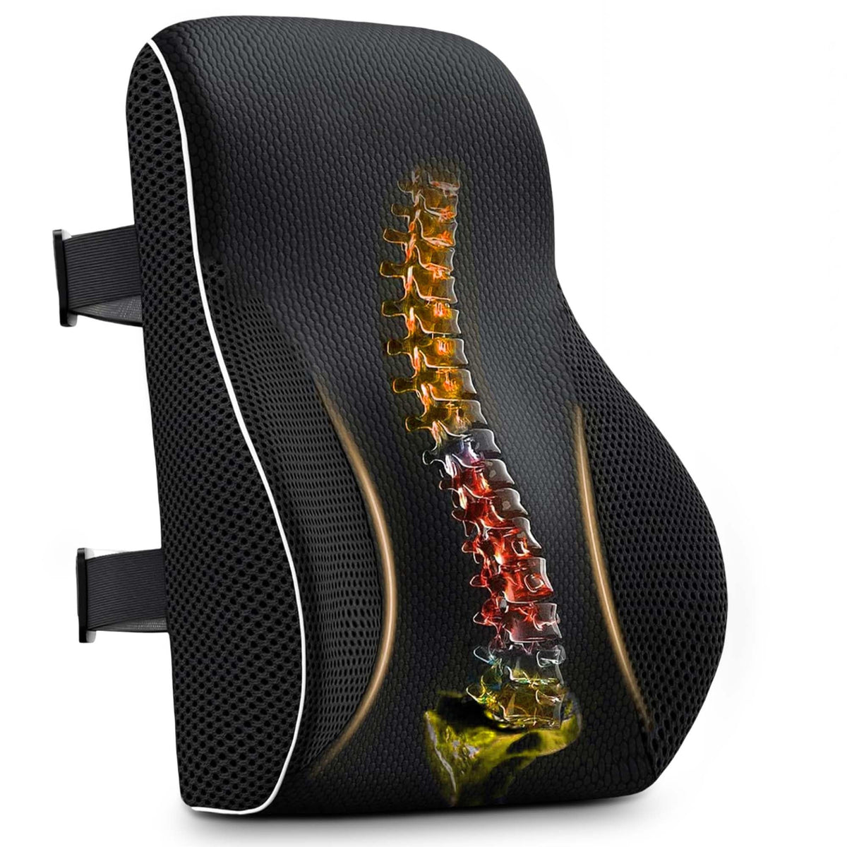 RUKHS SUPPLY Lumbar Support Pillow for Office Chair and Car, Premium Memory Foam Back Cushion for Back Pain Relief Improve Posture Ergonomic Cushion with Breathable Mesh Cover and Adjustable Straps