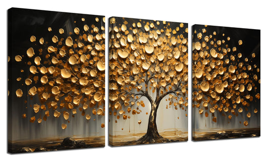 TYTAUPT 3 Piece Canvas Wall Art for Bedroom Gold Tree Wall Decor for Living Room Home Office Decor 12 x 16 Inch Each Panel
