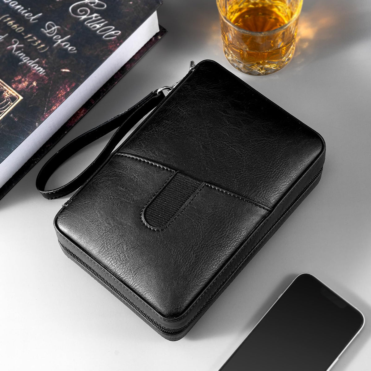 Goshentech Leather cedar cood,Capacity: 6 pcs,portable travel case(Black)