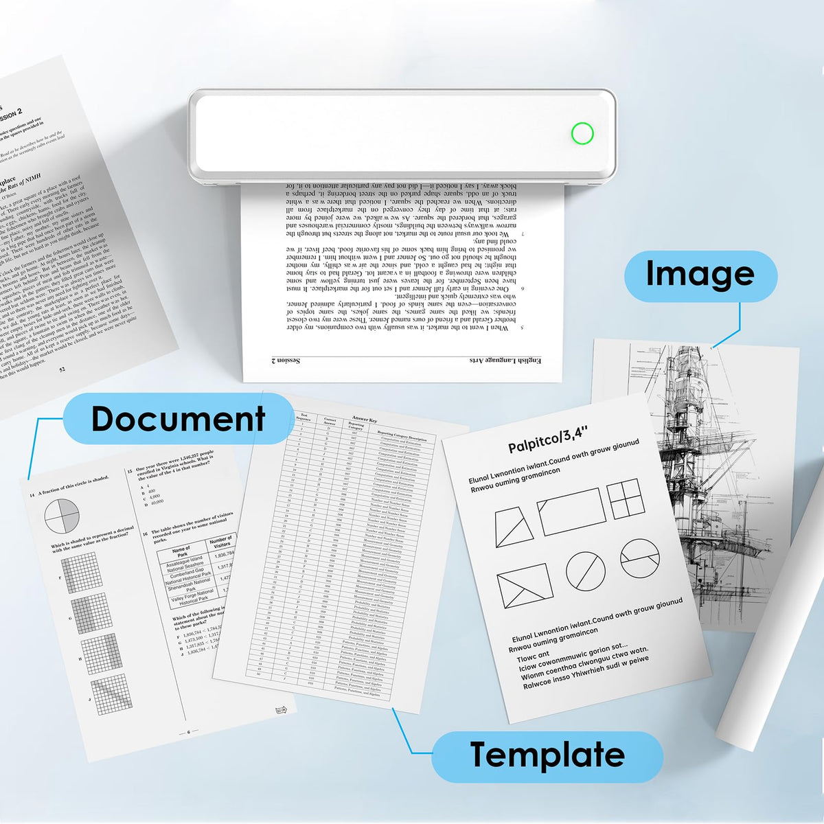 KNAON Bluetooth Thermal Printer, Portable Printer Wireless for Travel,Office&School, Includes 3 Rolls Paper – Supports US Letter,A4 Thermal Paper, Inkless Printing, Compatible with iOS,Android&Laptops