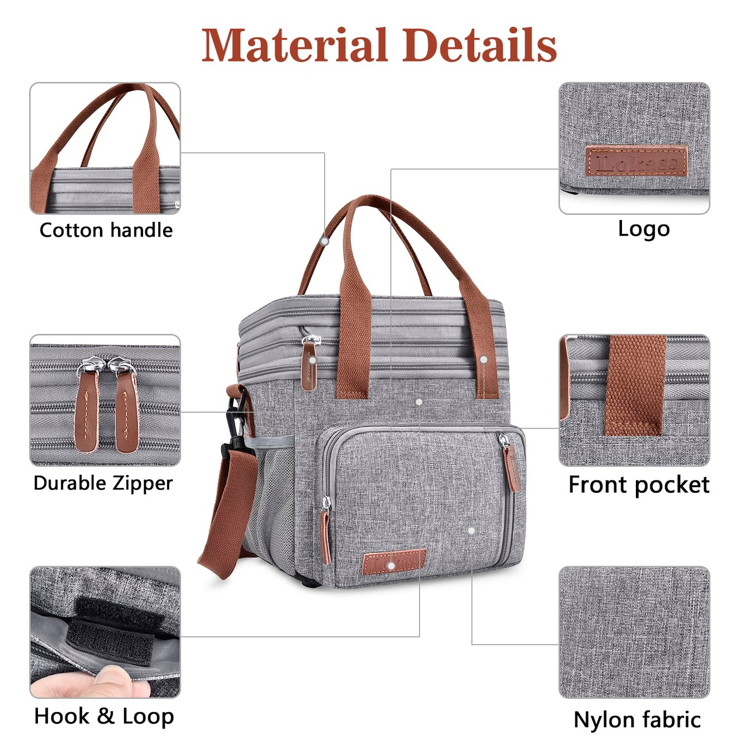 Lunch Box & Lunch Bag for Women Men, Expandable Large Insulated Adult Lunch Bag with Strap, Double Deck Leakproof Lunchbox Durable Cooler Bags for Work Picnic Beach,16L, Gray