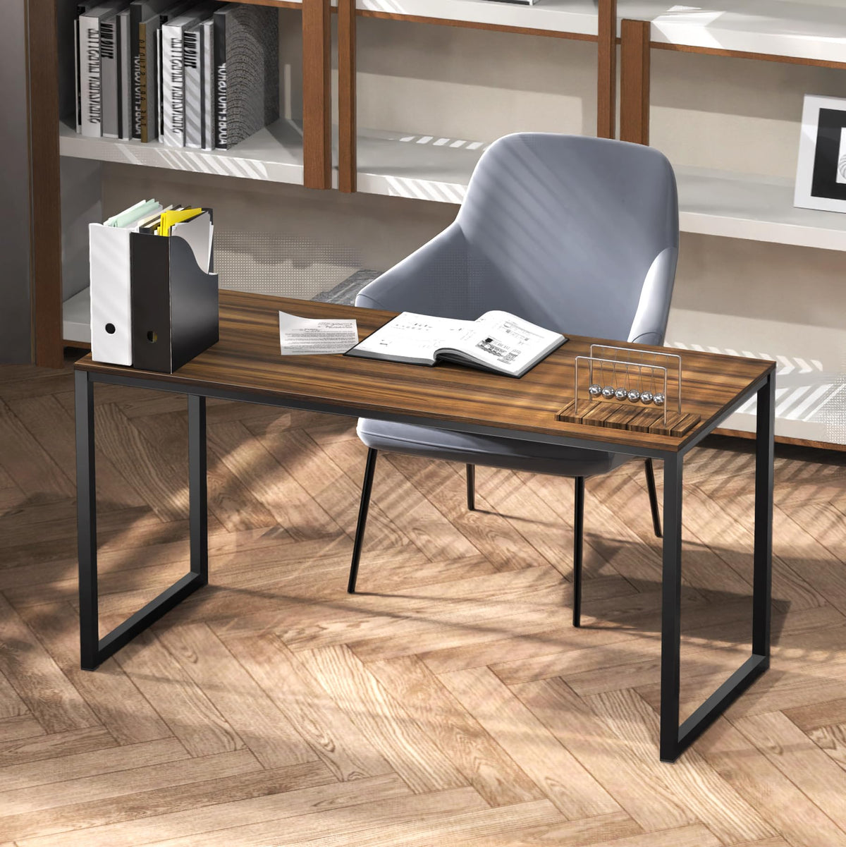 SHW Mission 55-Inch Home Office Computer Desk, Walnut