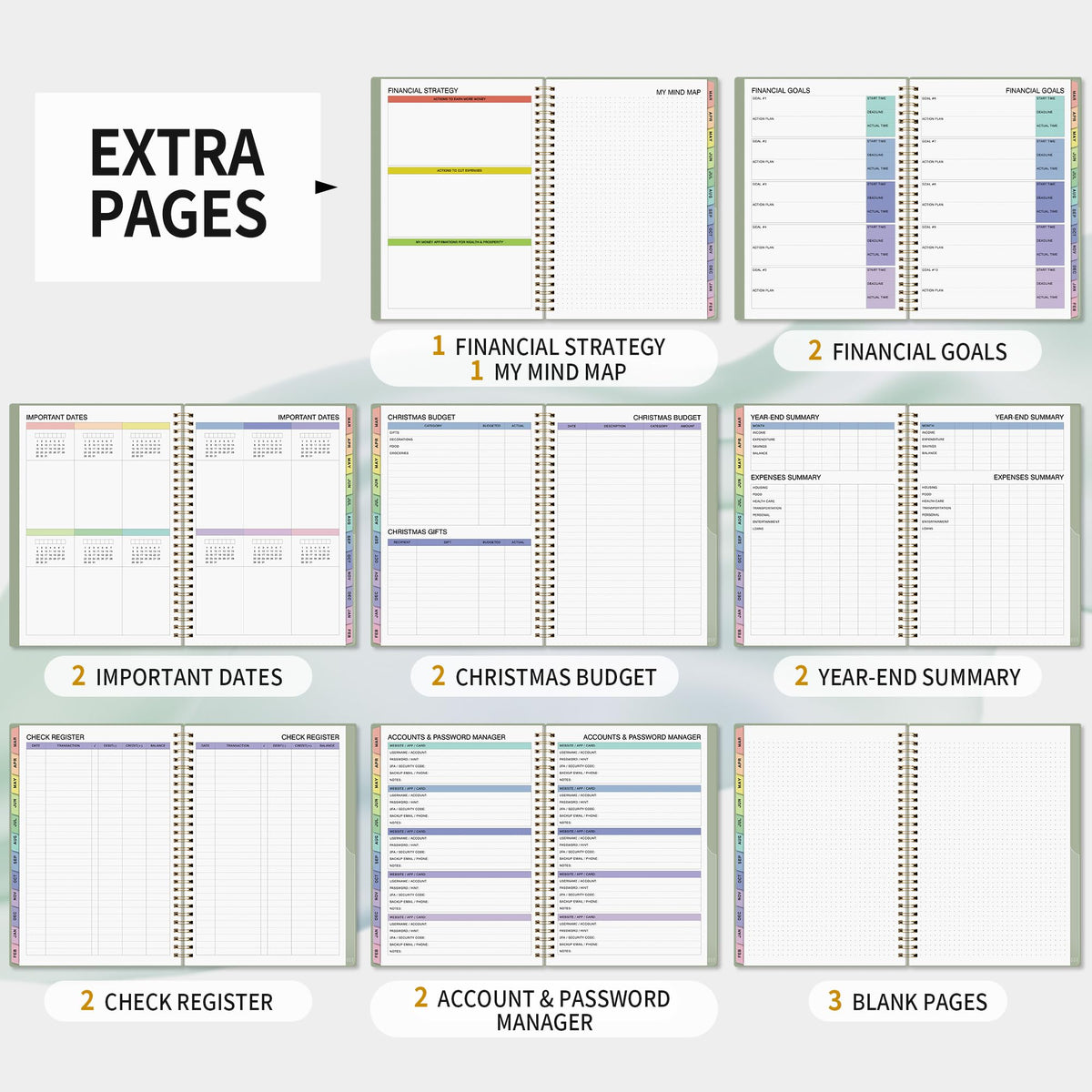 Budget Planner - Monthly Budget Book for Daily Expense Tracking, Business, Debt, Savings, B5 (7.3" x 10.15") Undated Financial Planner with Colorful Tabs Manages Your Money Effectively, Light Green