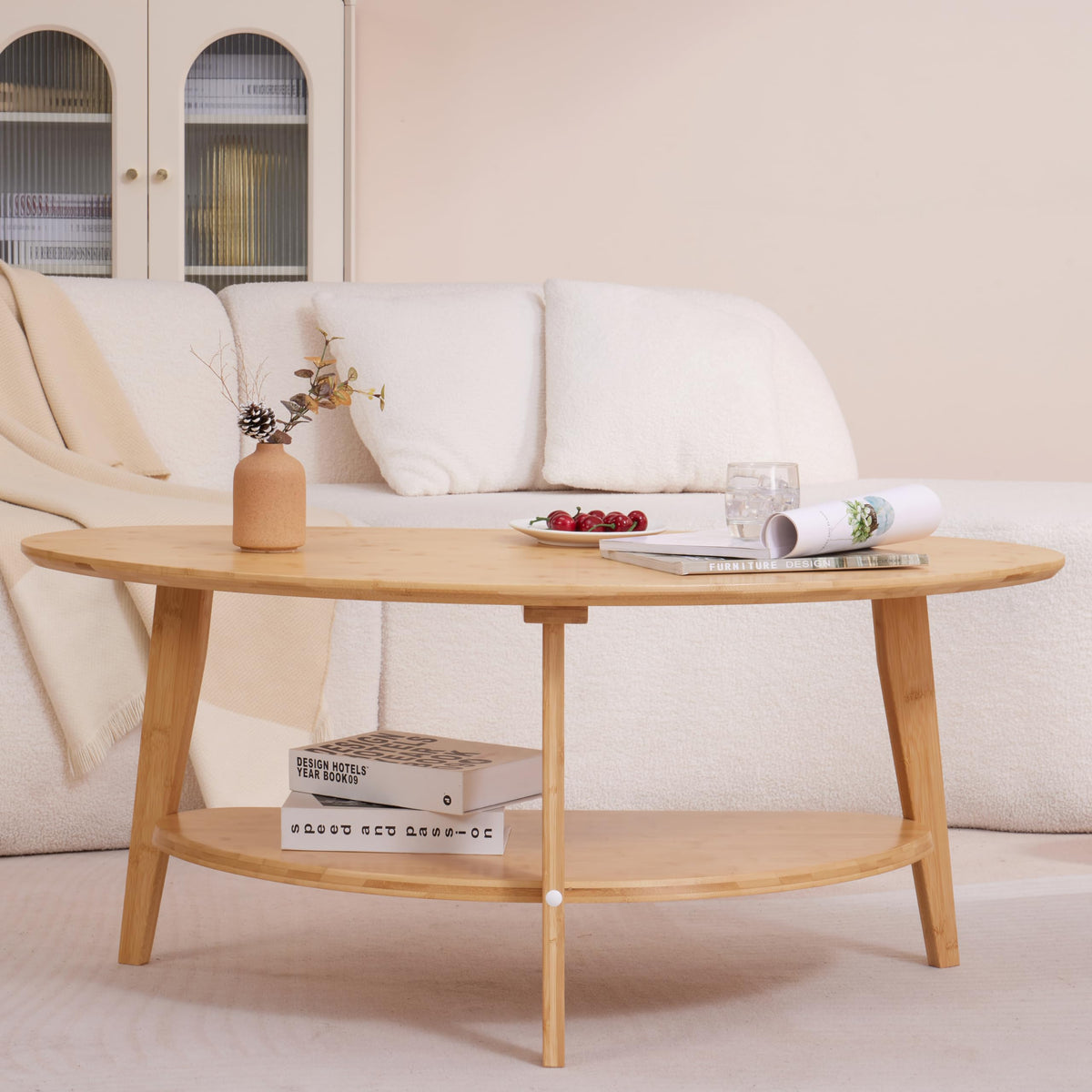 NAVREX Coffee Table, Oval Coffee Tables for Living Room, 100% Solid Wood Coffee Tables, 40.2" Round Center Table for Bedroom Reception Office, Mid Century Modern Coffee Table, Easy Assembly