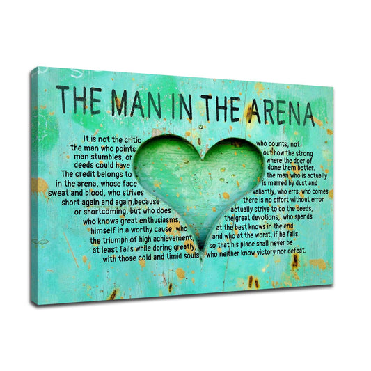 DINGFUN Large Man in the Arena Wall Art, Theodore Roosevelt Quote Framed Inspirational Canvas Print for Executive Office Conference Room, Professional Leadership Decor Success Artwork, 36x24 Inch