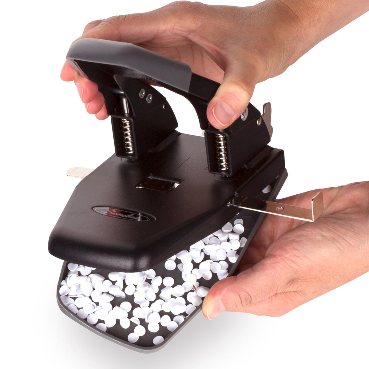 Swingline 2 Hole Punch, 28 Sheet Capacity Hole Puncher, Paper Punch, Low Effort Comfort Handle, Alignment Guide, Black (74050)