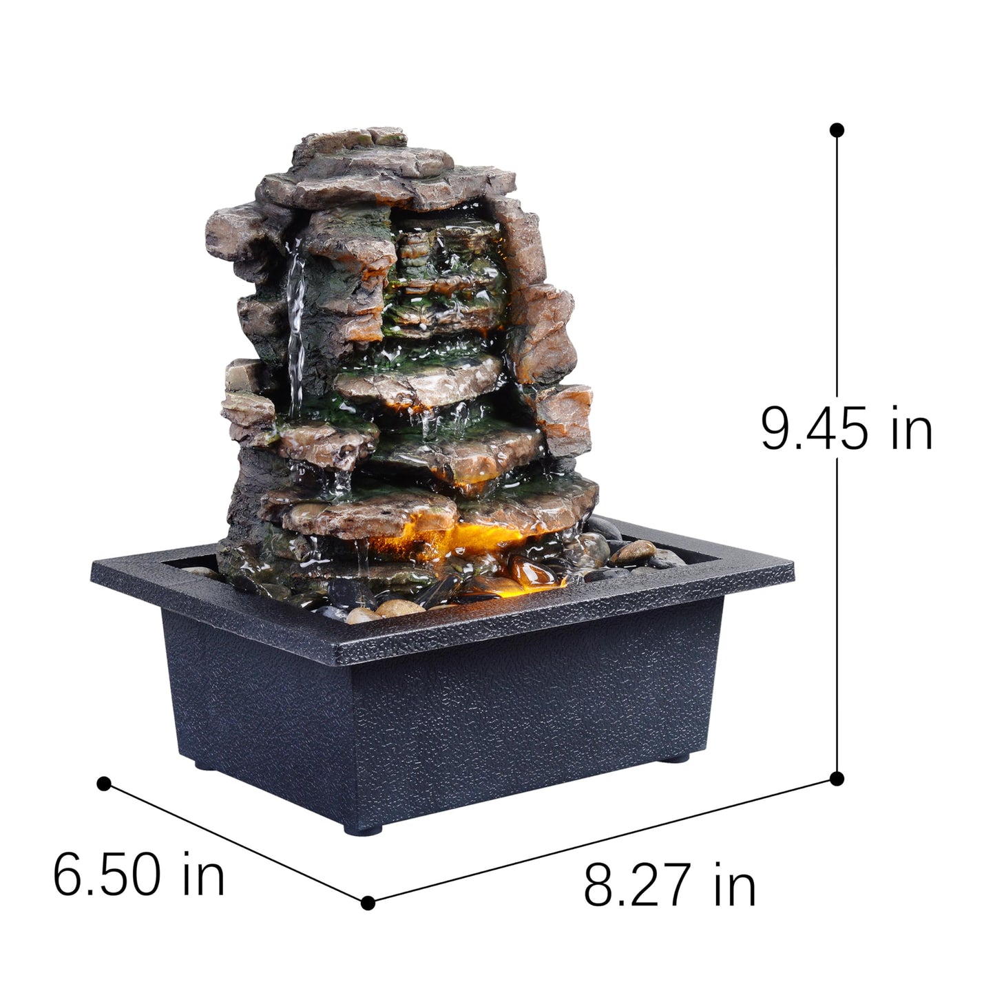 GOSSI Home Décor Waterfall Meditation Fountain Indoor Tabletop Many Natural River Rocks Decorated Office Home Tabletop Fountion with LED Lights Christmas Decorations