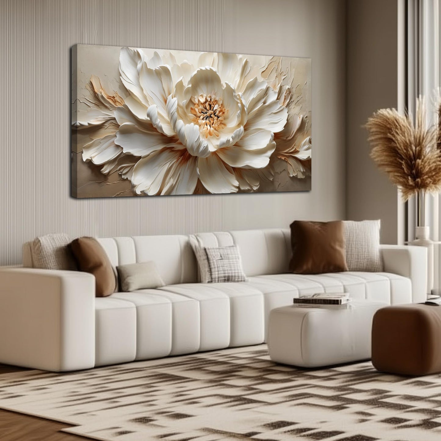 TYTAUPT Flower Painting Wall Decor White Canvas Wall Art for Office Women,Teen Room Decor for Girls,Dining Room Art Wall Decor 24 x 48 Inch