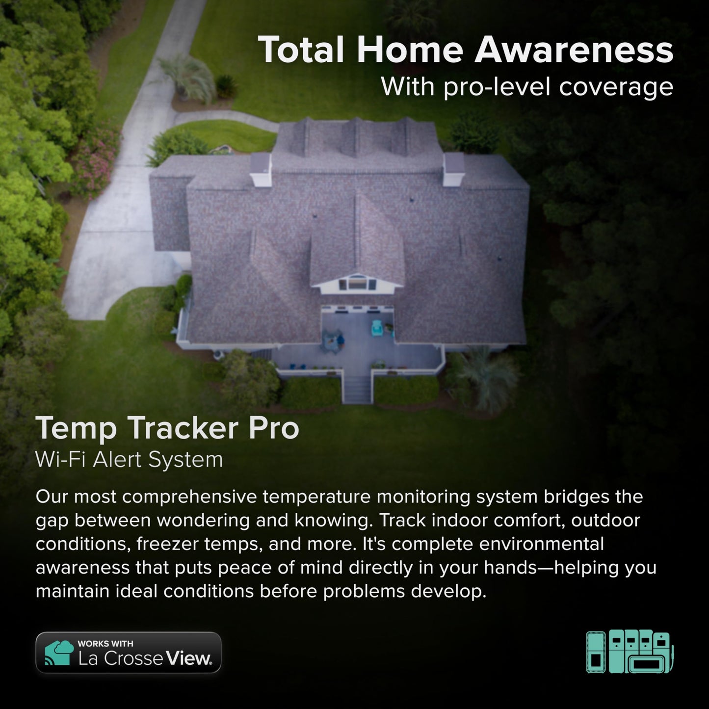Temp Tracker Pro Wi-Fi Alert System: Bridge Gateway, 3 in/Out Temp. and Humidity, a Temperature Probe with Ambient Temp. and Humidity, Interior Temp. and Humidity Display with Comfort Meter