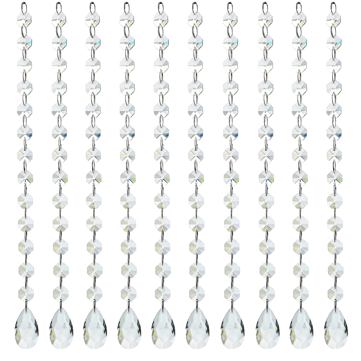 KANPURA 1ft 10pcs Teardrop Crystals Garland,Crystal Teardrop Chandelier Replacement,Hanging Glass Crystals for Chandelier, Christmas Tree, Wedding Decor(Clear)