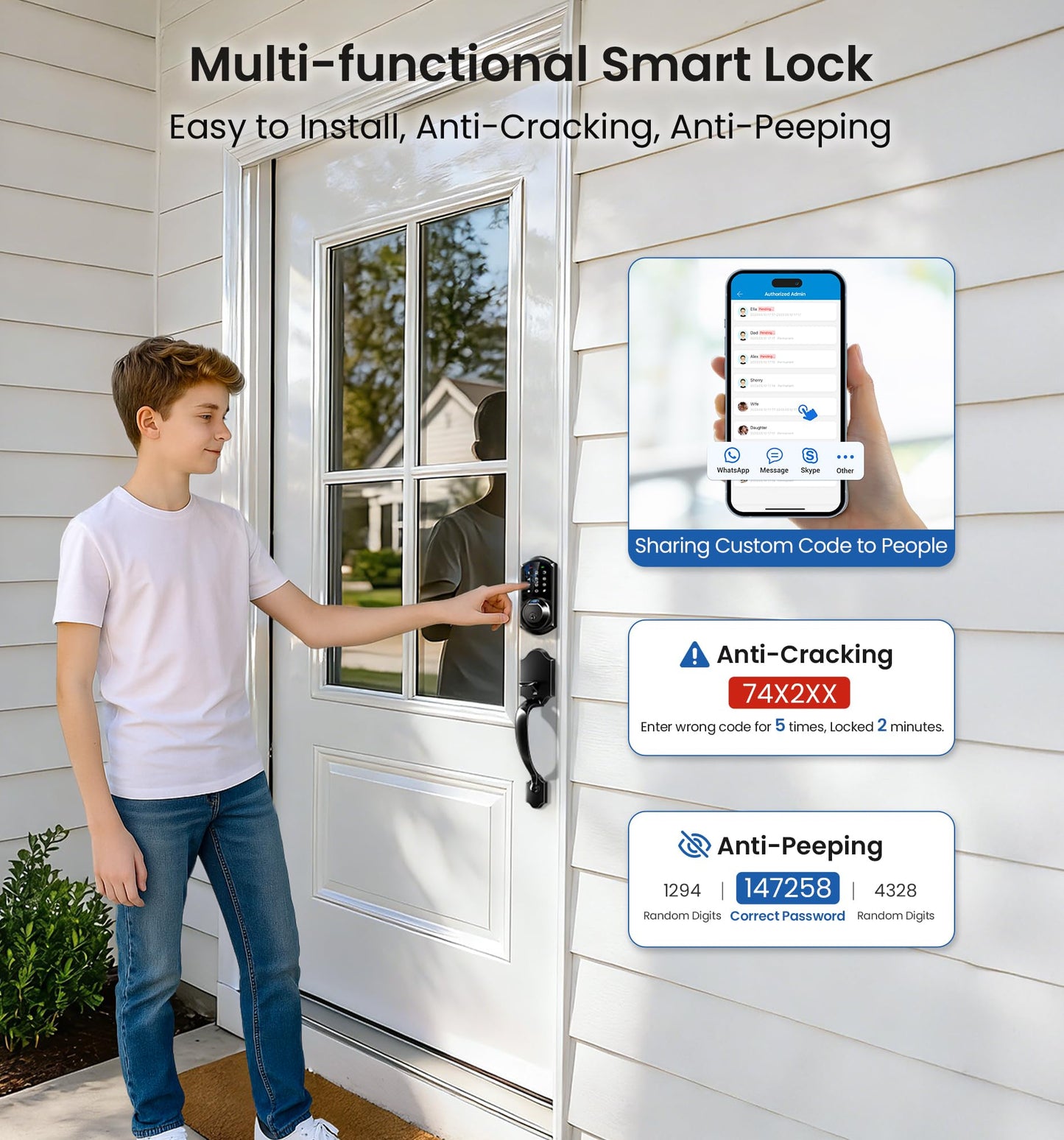 Veise VE07-H Fingerprint Smart Locks for Front Door with Handle Set, App Control, Keyless Entry Keypad Deadbolt, Digital Electronic Touchscreen, Easy Install, Auto Lock, Matte Black