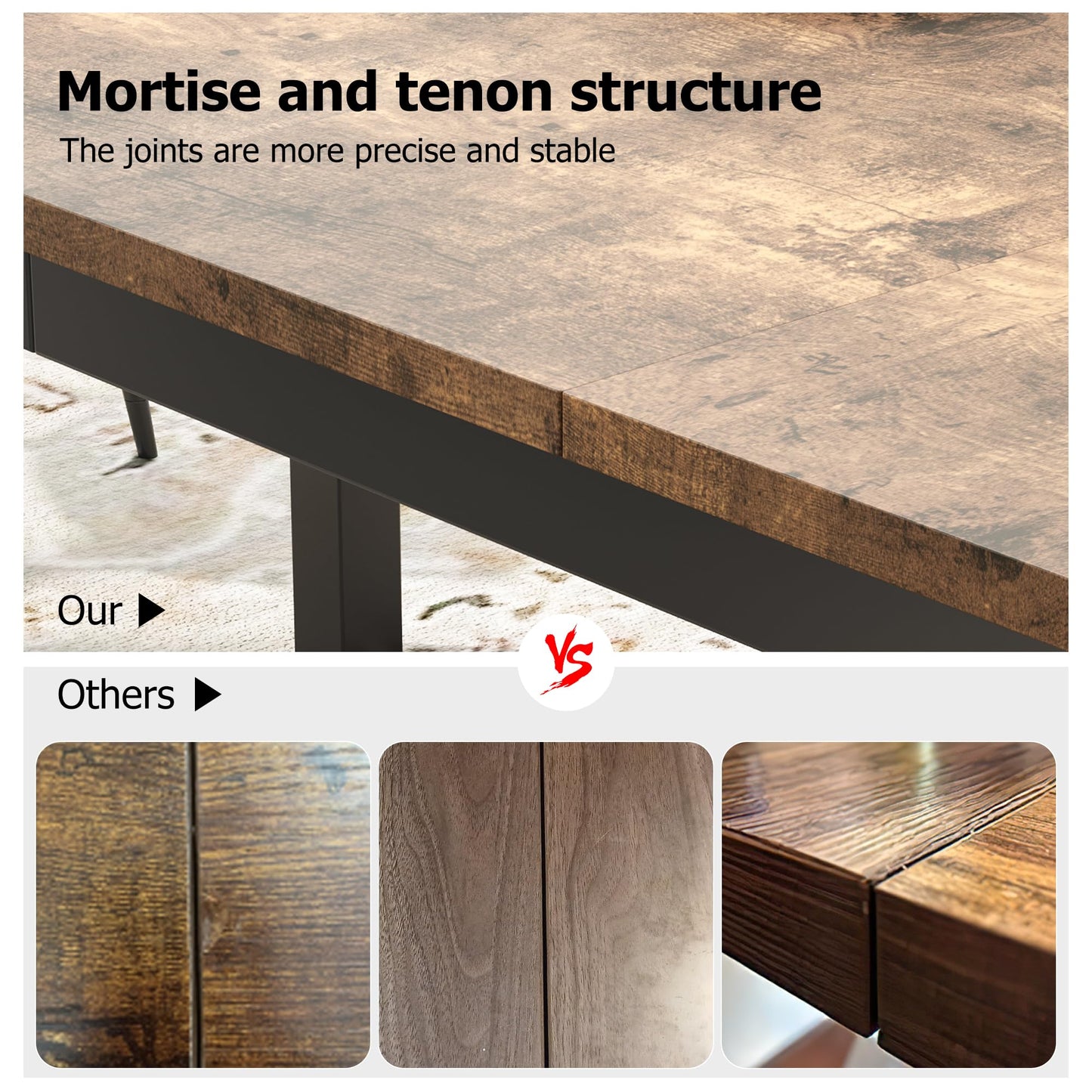 GarveeHome 78.7 in Industrial Dining Table for 6, Wooden Long Dinner Table with Mortise Tenon Design, Kitchen Table with Sturdy Metal Legs, for Dining Room Home Office Living Room, Retro