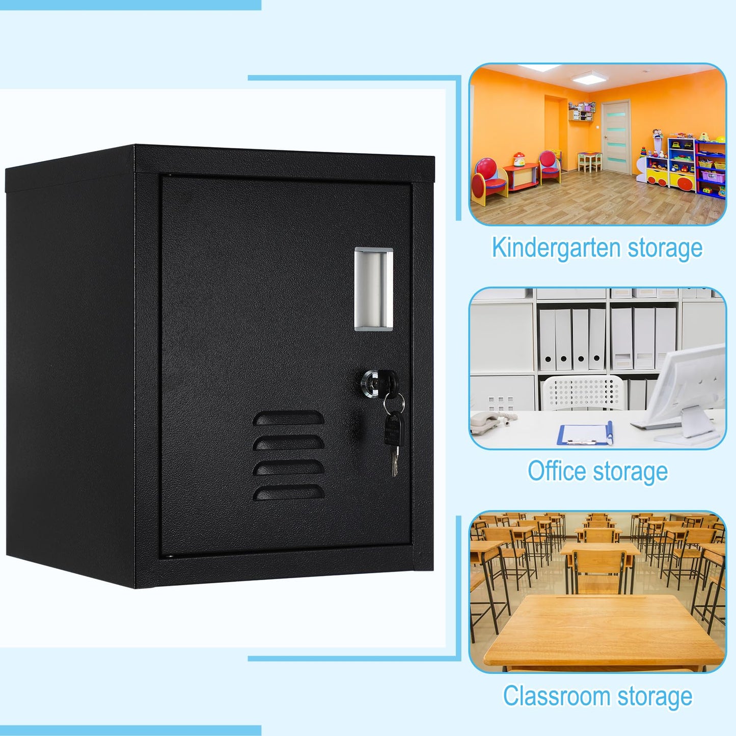 Suzile Lockable Storage Cabinet Metal Lockable Steel Storage Cabinet Organizer Lockers for Employees Vertical Metal Cabinets End Side Table Steel Bedside with Shelf(Black)