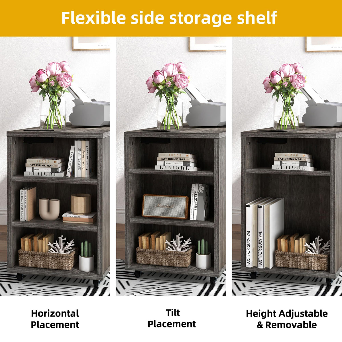 DWVO File Cabinet with Charging Station, 3 Drawer Mobile Filing Cabinet with Lock, Printer Stand with Open Storage Shelf for Home Office, Grey