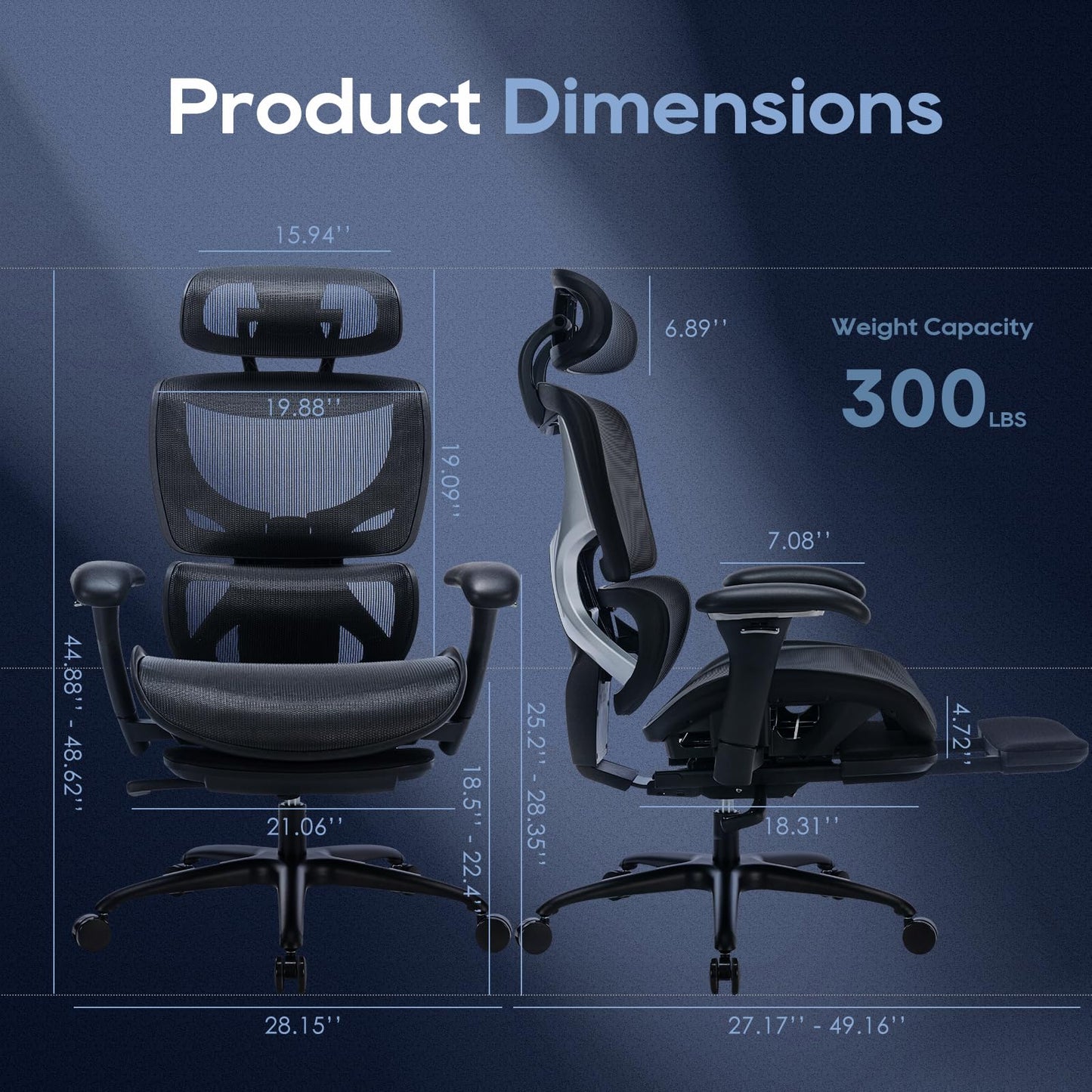 COLAMY Ergonomic Mesh Office Chair with Footrest, Executive High Back Computer Desk Chair with Wide Headrest and Adjustable 3D Arms, Backrest, Tilt Lock and Lumbar Support(Black)