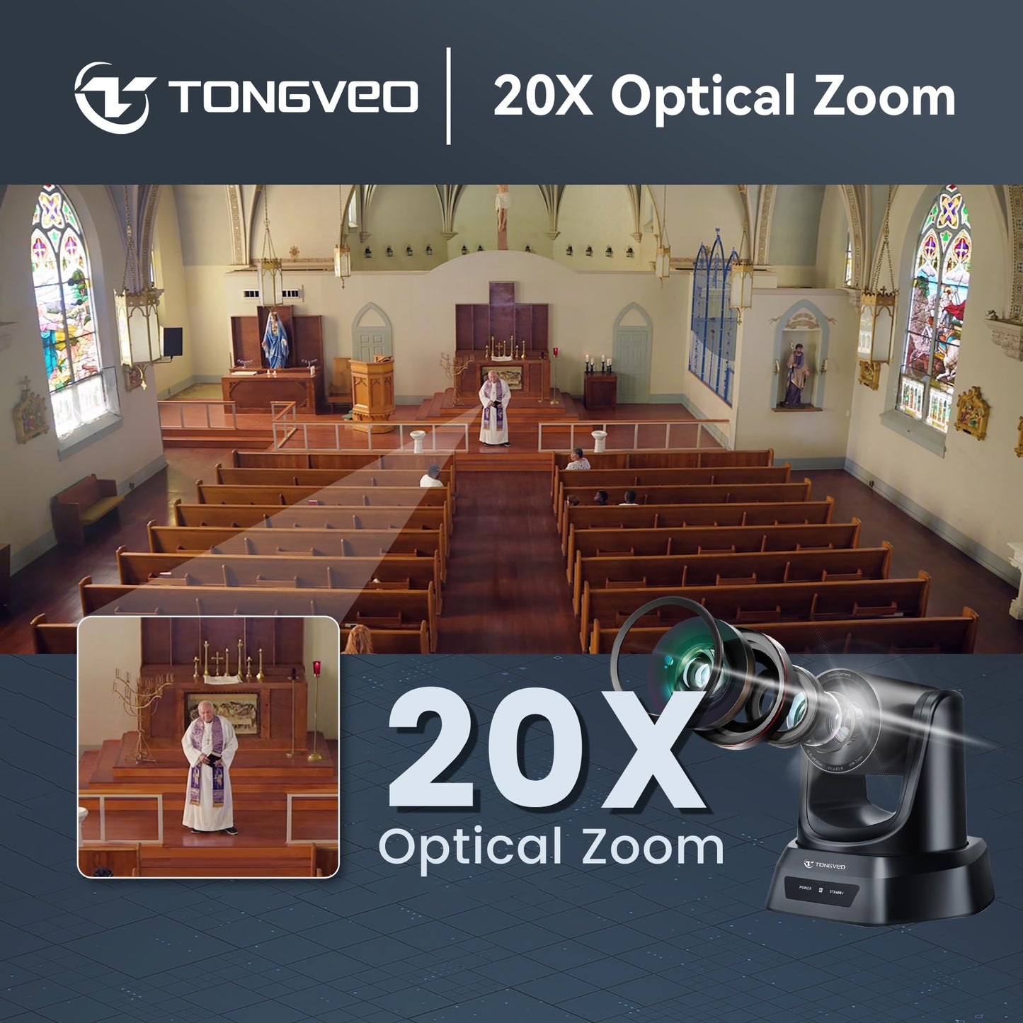TONGVEO 5.8GHz Wireless Conference Room Camera System with Bluetooth Microphone,20X 60fps PTZ Camera for Worship Online Conference, Works with Zoom, Skype OBS Easy to Set Up